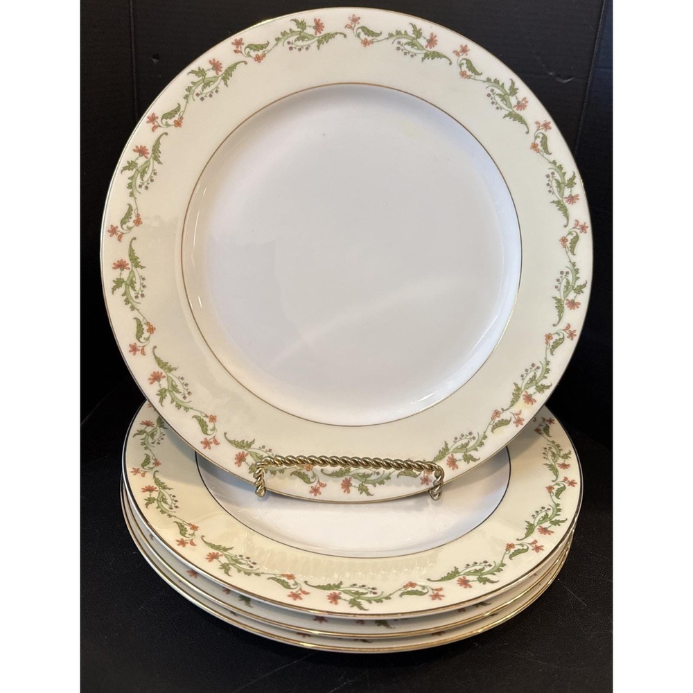 Heinrich Selb Bavaria Germany Gold Trim Pink Flowers Dinner Plates Set Of 4
